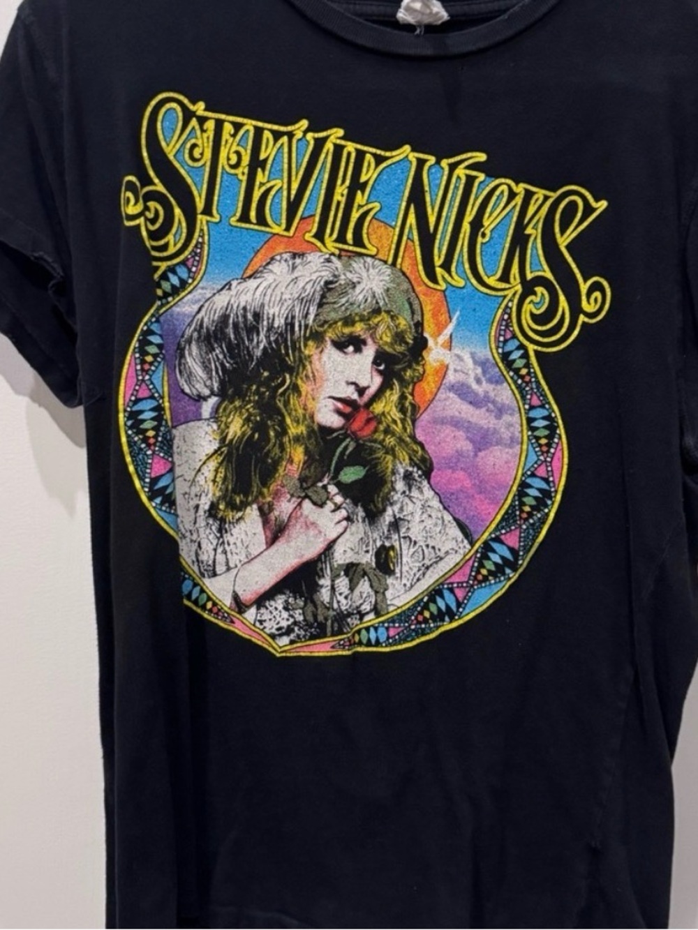 MadeWorn Black Stevie Nicks Graphic Tee with Yellow & Multicolor Portrait